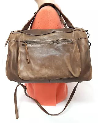 J Crew Cream Brown Distressed Leather Studed Handle Crossbody Satchel Handbag • $45