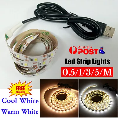 $4.32 • Buy 0.5/1/3/5M 5V Led Strip Lights Cool/Warm White 3528 SMD LED Strips Car Boats