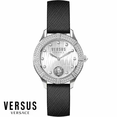 Versus By Versace VSP261119 Canton Road Silver Black Leather Women's Watch NEW • $349