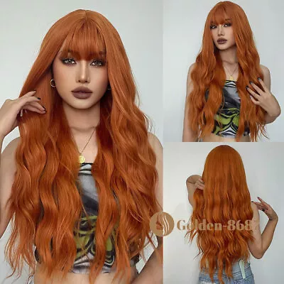 Natural Long Loose Wavy Wig Orange Heat Resistant Fanshion Hair Wigs Full Bangs • $15.63