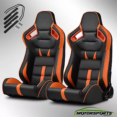 VIPER-Series Universal PVC Leather Reclinable Black-Orange Racing Seats Pair • $343.98