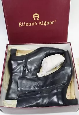 Vintage Etienne Aigner Camera Ankle Side Zip Leather Boots Size 9.5 Black • $25.95