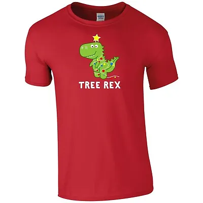 Christmas Tree Rex T Shirt Funny T Rex Dinosaur Lights Xmas Gift Kids Tee Top • £10.99