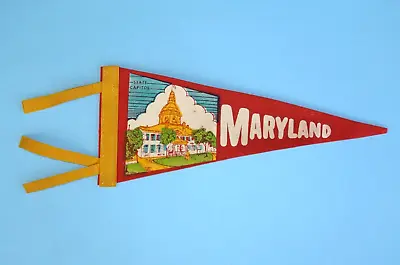 Vintage 1950s MARYLAND State Capital Design Souvenir Travel Pennant ~ 12  X 5  • $24.99