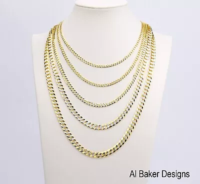 Curb Cuban Diamond Cut Chain 14k Gold Plated Solid 925 Silver Two Tone ITALY • $149.88