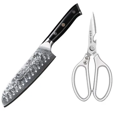 $89.99 • Buy Japanese 7in Santoku Cooking Knife VG10 Damascus Steel + Kitchen Scissors Shears