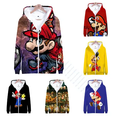 Men Women Kids Super Mario Manga 3D Print Zip Hoodie Jacket Sweatshirt • $19.93