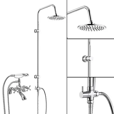 Traditional Chrome Bath Shower Mixer Tap & 3 Way Round Rigid Riser Rail Kit • £99