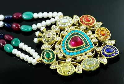 Antique 23kt Gold 9 Planet Gemstones Rose Diamond Mughal Necklace • $12000