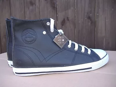 New Lee Cooper Black Retro Faux Leather Hi Top Baseball Boots Trainers Uk 12 47 • £34.99