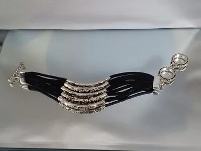 Silver Plated Wrap Bracelet 5 Filigree Rows Toggle Closure 7.5 -8.5  • $15.98