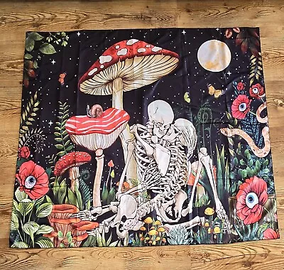 Stary Night Moon Love Skeleton Mushroom Tapestry Wall Hanging Home Decor 58x51 • $23.99