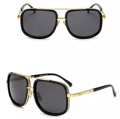 Men Women Brown Sunglasses Square Oversize Designer Gold Metal Driving 2023 NEW • $12.98