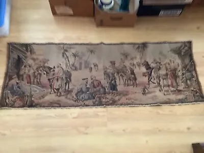 Vintage Middle Eastern Scene Wall Hanging Tapestry 19W X 55L Made In Belgium • $21.81