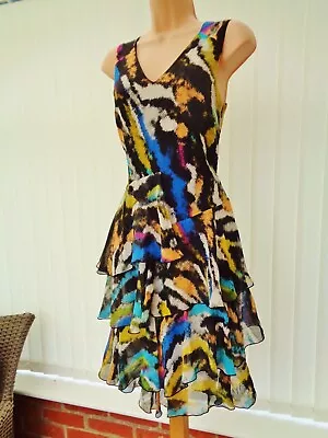 Matthew Williamson H&m Multi Colour Silk Chiffon 20's Tiered Party Dress 8 Once • $73.98