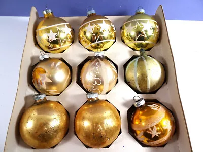 9 Assorted Vintage Glass Christmas Ornament GOLD Round Ball Holiday Home Decor • $18.99