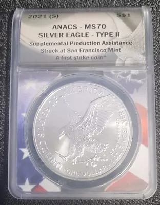 2021 (S) American Silver Eagle $1 ANACS MS70 Type 2 First Strike Coin • $50