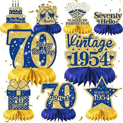 9Pcs Blue Gold 70th Birthday Decorations Blue 70th Birthday Honeycomb Centerp... • $19.06