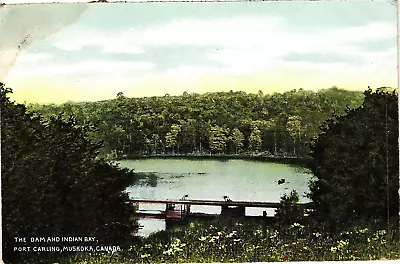 The Dam And Indian Bay Port Carling Muskoka Canada Divided Postcard Unused C1915 • $9