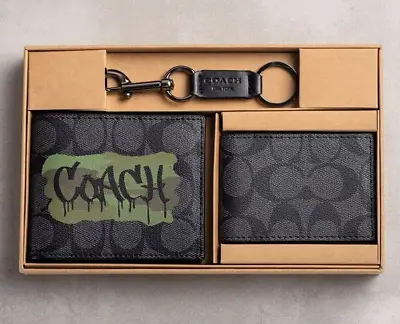 Wallet COACH Men Wallet Bifold Signature Wolf Print Original (Black Graffiti) • $78