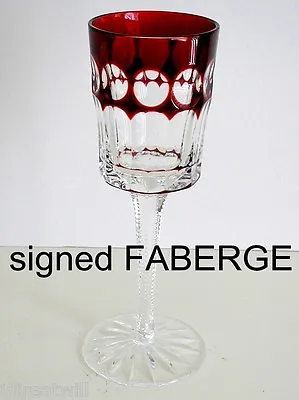 1 Faberge Na Zdorvye RUBY RED Cut To Clear Crystal CORDIAL LIQUER Glass SIGNED • $75