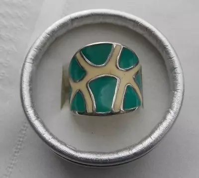 Steel Blue Green & Cream Design Chunky Ring Size 9 #ST52 • $16.99