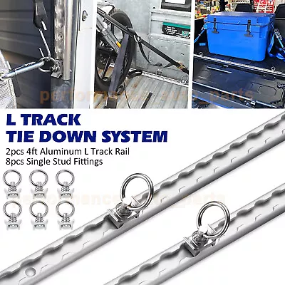 2x 4FT Aluminum L Track Rail 8x Single Stud Fittings L Track Tie Down System US • $83.99
