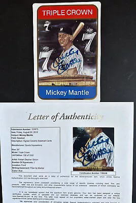 Mickey Mantle Yankees Signed Triple Crown Ceramic Card 4x6 HOF Auto Jsa Coa Le • $379.99