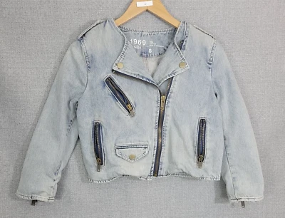 £29.35 • Buy Gap 1969 Womens Denim Jacket Small Y2K Moto Lightwash Zippers