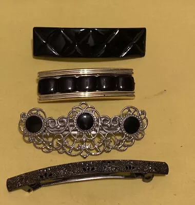 Black And Silver Tone Vintage Hair Barrettes With Clasps Lot Of 4 • $25
