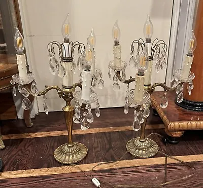 Pair 2 Gorgeous Vintage Italian Four Light Gilt Candelabra Girandole Table Lamp • $999.99