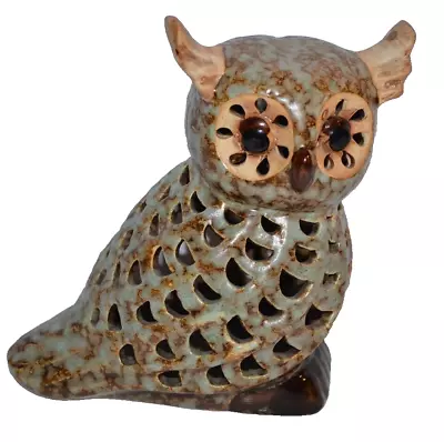 Vtg Owl Figurine Tea Light Candle Holder Ceramic Glazed 4” Tall Fairy Lamp • $14.50