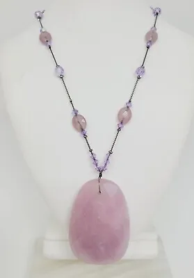 Dabby Reid Andrea Pink Faceted Rose Quartz Pendant Necklace Swarovski Crystal  • $35