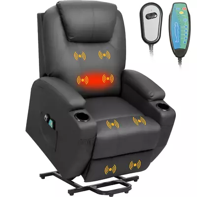 Power Lift Recliner Chair PU Leather For Elderly With Massage And Heating Ergono • $520.73