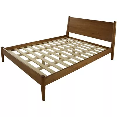 Pemberly Row Mid-Century Solid Wood Queen Panel Bed In Mahogany Brown • $450.84