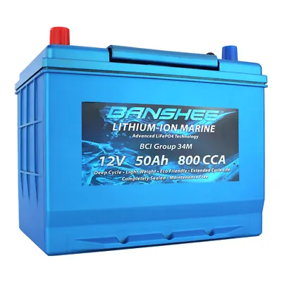 Deep Cycle Lithium Iron Marine Battery Group 34 LiFeP04 800CCA • $599.88