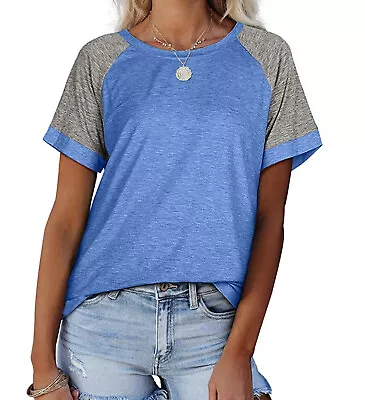 Women Short Sleeve Crew Neck Casual Blouse T-Shirt Loose Tunic Tops Tee Summer • $15.41