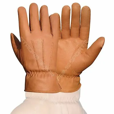 Brand New 100% Real Leather Cow Nappa Men's Fashion Dress Gloves Black Tan 087 • £19.99