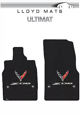 2020-2023 Corvette Black Ebony Lloyd Ultimat Frt Floor Mats CrossFlag Z06 Logo • $182.99