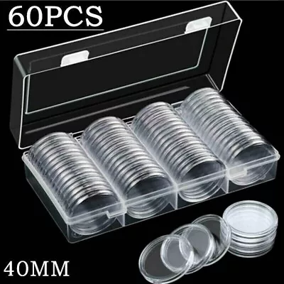 60Pcs 40mm Clear Money Collection Box Coin Collection Coins Protect • $11.43