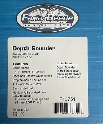 Faria/Beede Instruments Black Depth Sounder In-hull 678-13751 • $351.19