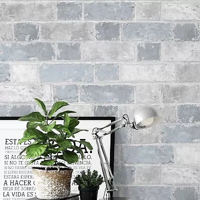 Brick Wall Effect Stone Sky Blue Light Grey Rustic Wallpaper Bedroom Boys Girl • £9.99