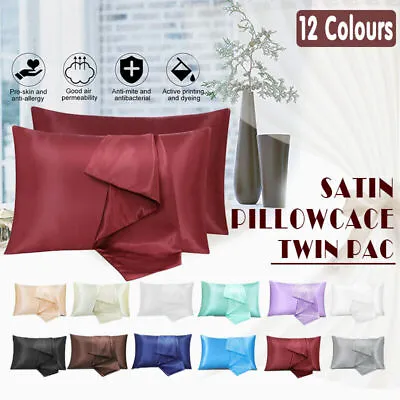 2X Satin Pillow Case Bedroom Pillowcase Cushion Covers Home Decor Luxury Slip AU • $10.89