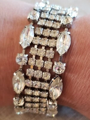 £8.18 • Buy Vintage Bracelet Prog Set Clear Rhinestones Chunky Width 1.07  Length 7 