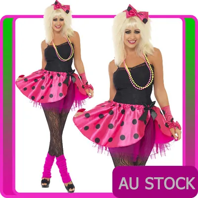 Ladies 80s Costume Tutu Kit Pink Neon Fancy Dress 1980s Party Womens AU 8-18 • $46.54