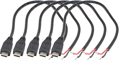 5Pcs Micro USB Male Plug Cable 12Inch 30Cm 5V 3A 22AWG 2 Wires Power Pigtail Cab • $16.42