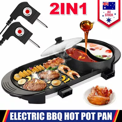 Electric 2 In 1 Hot Pot BBQ Oven Smokeless Barbecue Pan Grill Hotpot Machine AU • $55.95