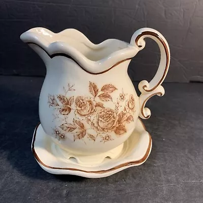 Vintage Parma By AAI Pitcher And Bowl Brown Flowers   Made In Japan  5” • $8.99