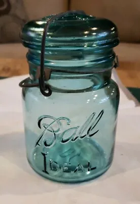 Vintage Ball Ideal Pint Jar With Lid Aqua Blue • $9.99