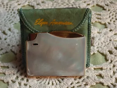 Vintage MCM 1950's Cigarette Lighter-ELGIN AMERICAN- Mother Of Pearl -Pouch • $49.95